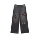 William Chan CANOTWAIT patch embroidered washed ripped denim trousers pure cotton loose and versatile for men and women