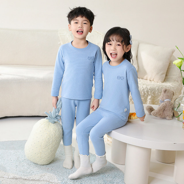 Children's thermal underwear set, boys' autumn clothes and long pants, baby girls' velvet seamless plus velvet teenagers' autumn and winter pajamas