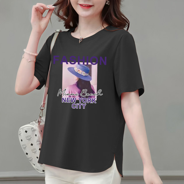 Pure cotton T-shirt for women's short-sleeved summer new style fashionable casual and versatile large size loose slimming women's top