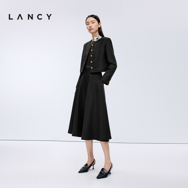 LANCY/Langzi 2025 Spring New High-end High-waist A-line Slim Mid-Long Umbrella Skirt Versatile Commuter Skirt
