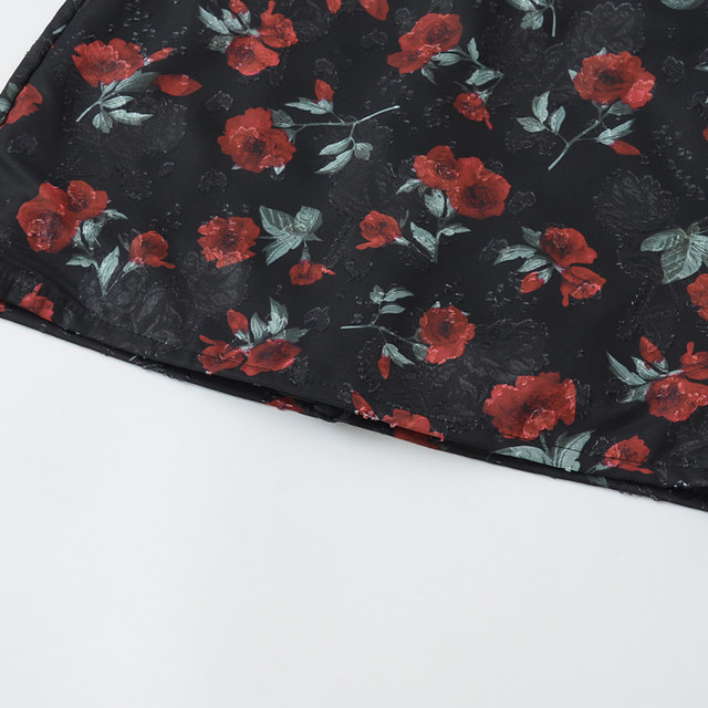 Hot girl retro rose printed mesh skirt for women in summer new high-waisted slim hip A-line short skirt