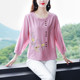 Cotton and linen embroidered shirt for women in three-quarter sleeves 2024 spring and summer new large-size shirt for women loose slim linen top