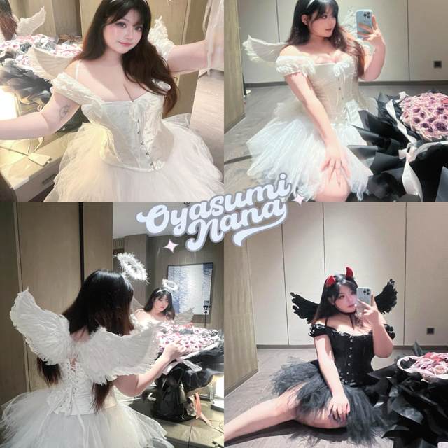 Good night Nana Black and White Angel*Large Size Halloween Sexy Sweet Lace Court Body Slim and Bottomed