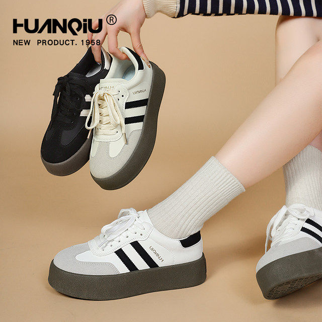 Global velvet thick-soled moral training shoes for women, 2025 autumn and winter new style, versatile and hot style, heightening casual sports sneakers