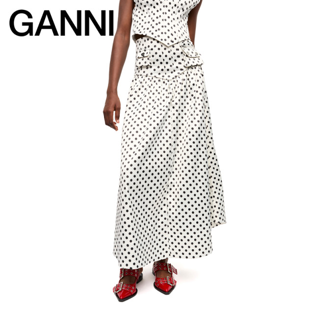 GANNI women's clothing double-layer satin drooping trumpet polka dot skirt long skirt W0641135
