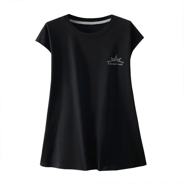 Hong Kong style casual vest top black loose round neck down shoulder sleeveless T-shirt for women's vest summer wear ins trendy and cool
