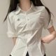 Mountain tea and book original JK college wind embroidery shirt summer slimming, thin waist, wild white blue short sleeve top
