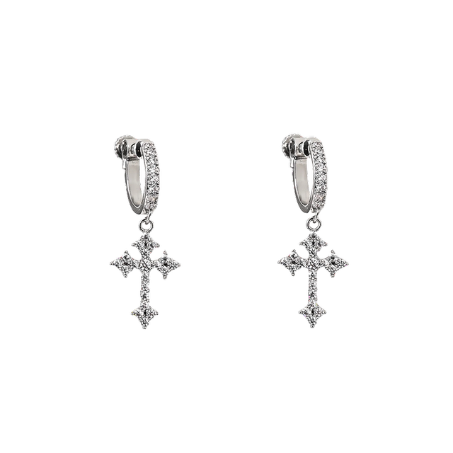 Full diamond cross ear clips for men and women, European and American hip-hop fashion couple earrings, high-end earrings