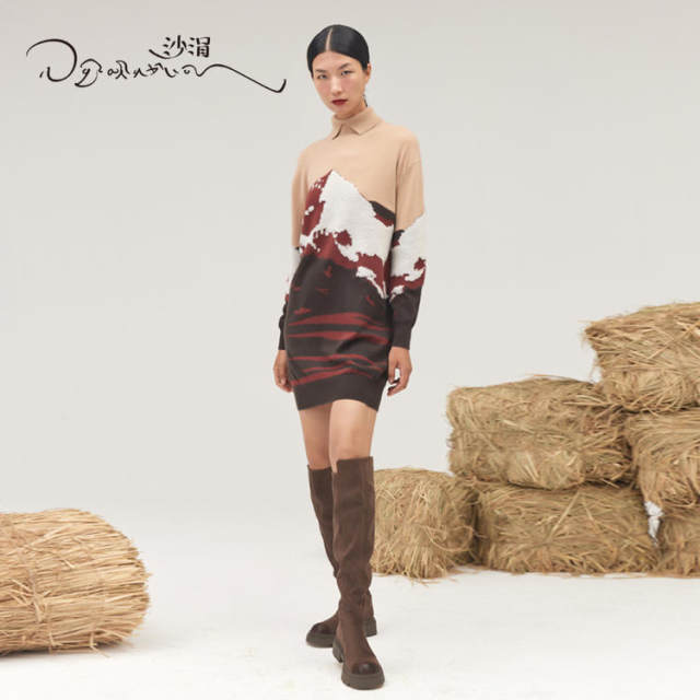 sandriver cashmere peak jacquard lapel long pullover autumn and winter high-end design sense fashionable casual sweater