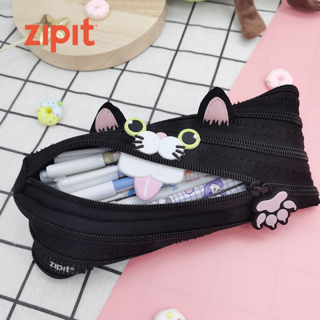 Zipit Spring New Products Cute Slite Cat Naughty Black Elf Cat Zipper Pen Bag Junior High School Student Bag Creative Gift