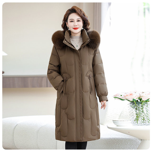 Yalu mid-length mother down jacket for women in 2025 new large fur collar over knees to make middle-aged and elderly winter jacket