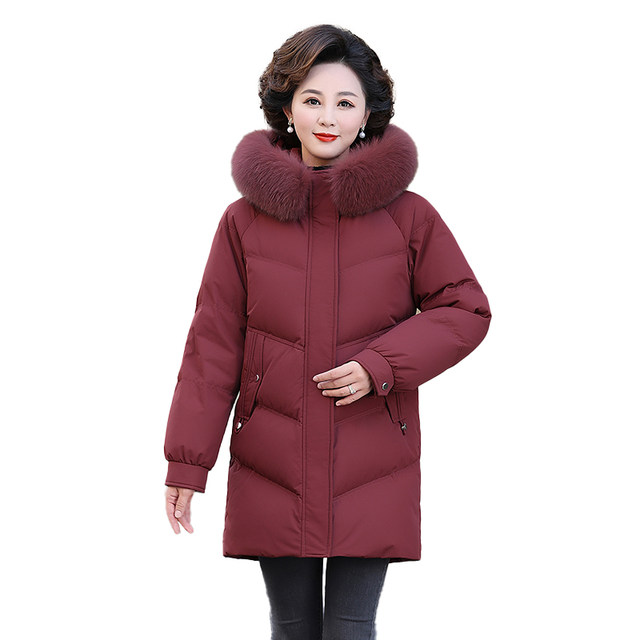 Yalu Mama Winter Red Festive Mid-Length Down Jacket 2025 New Winter Middle-aged and Elderly Fur Collar Jacket Women