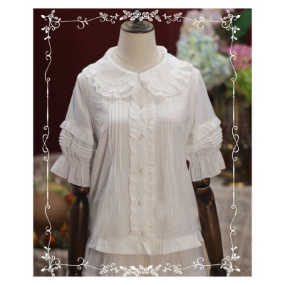 taobao agent Billing Lolita Knowing the more bird's cute neckline double lace short -sleeved bottom shirt lolita style