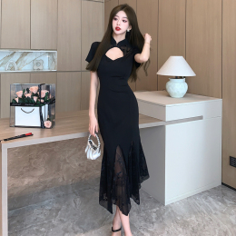 New Chinese style national style improved cheongsam high-end exquisite black dress fish tail dress spring and summer 2024