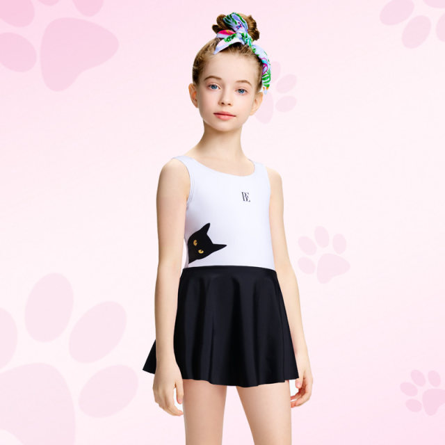 BE van der An children's swimsuit girl little black cat cat cat series 2025 new one-piece dress style belly-covering and making you look slim