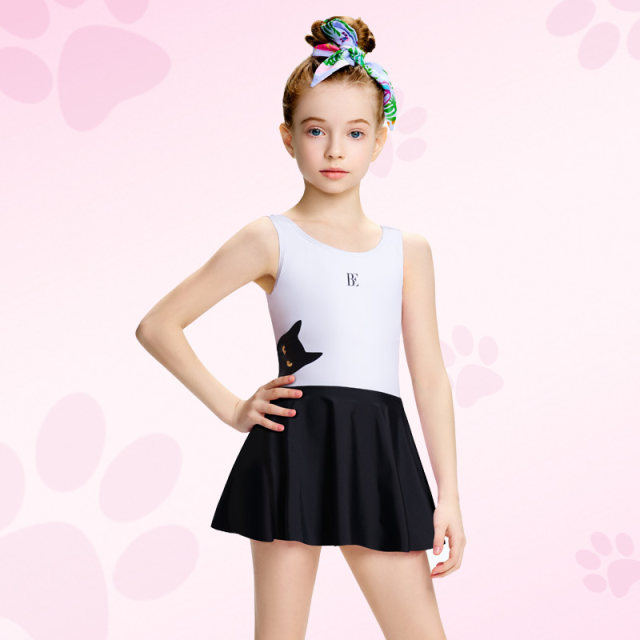 BE van der An children's swimsuit girl little black cat cat cat series 2025 new one-piece dress style belly-covering and making you look slim