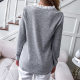 
Cross-border Amazon 2021 autumn European and American new white lace v-neck light gray long-sleeved T-shirt loose top for women