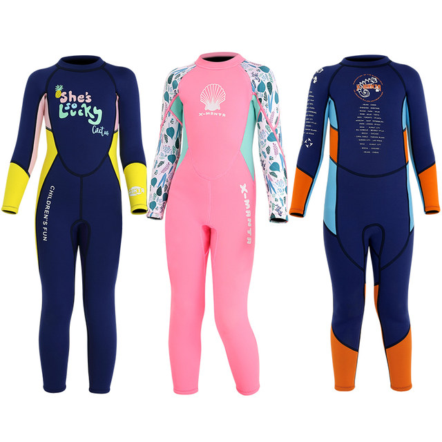 Children's swimsuit for girls and boys in winter thickened cold-proof and warm girl's one-piece long-sleeved thermal swimsuit wetsuit