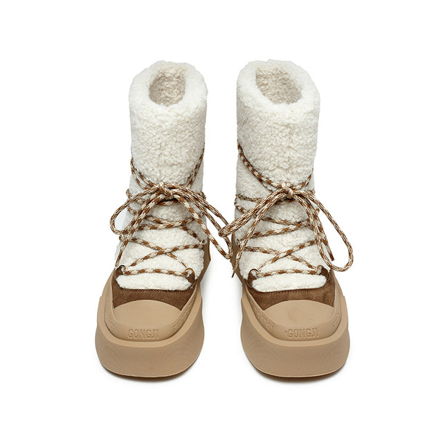 GONGJI thick-soled snow boots for women winter outer wear plus velvet thickened warm cotton shoes strap boots anti-slip fur boots