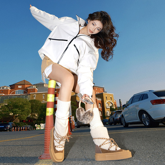 GONGJI thick-soled snow boots for women winter outer wear plus velvet thickened warm cotton shoes strap boots anti-slip fur boots
