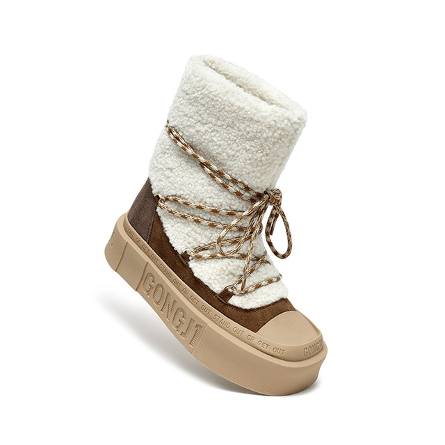 GONGJI thick-soled snow boots for women winter outer wear plus velvet thickened warm cotton shoes strap boots anti-slip fur boots