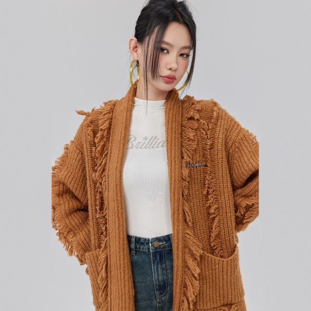 La Crawfish retro, soft, glutinous lazily long -style long -style flowing sweater jacket women's winter
