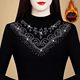Thickened velvet bottoming shirt for women, autumn and winter style hot diamond top, mom style, belly-covering, long-sleeved, half-high collar