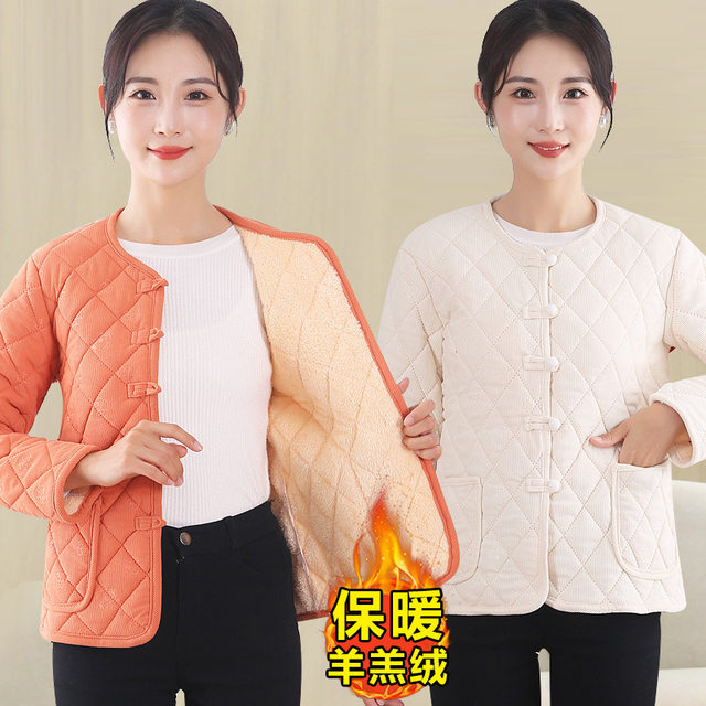 Mother's cotton padded jacket for women in autumn and winter new style corduroy jacket thickened and warm small padded jacket large size women's clothing fashionable and elegant