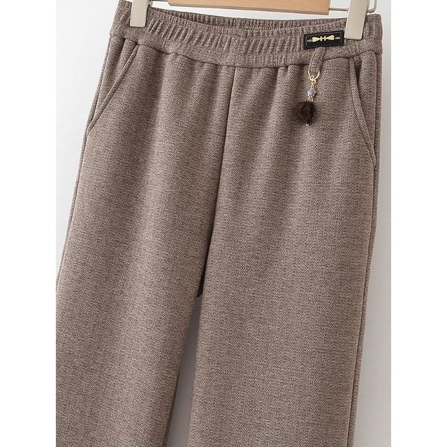 
Mom's long pants, loose and slim, middle-aged and elderly women's pants, winter velvet thickened woolen straight pants, high-waisted black