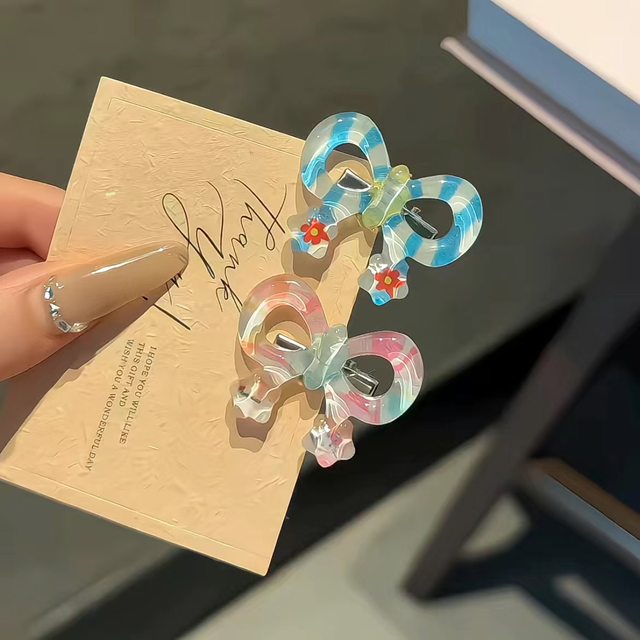 Bow hair clip duckbill transparent polka dot pink Korean simple ins bangs versatile clip niche headwear hair clip