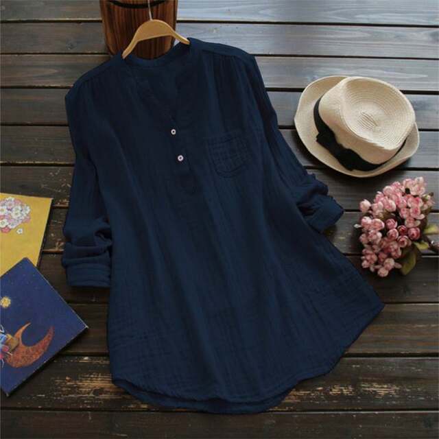 European and American women's clothing cross-border new products 2021 wish Amazon eaby best selling solid color loose stand collar cotton linen shirt
