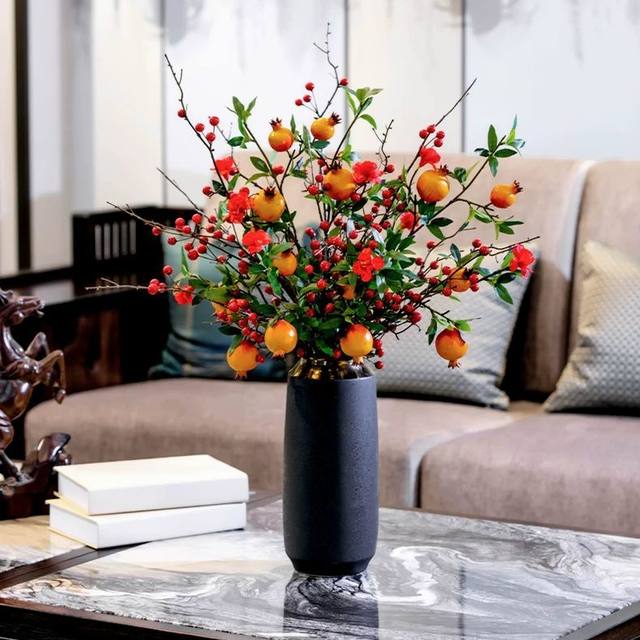 Pomegranate flowers fake flowers simulated flowers decoration red fortune fruit persimmon living room entrance bionic flowers bouquet decorative ornaments