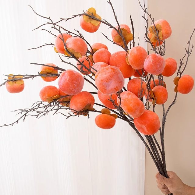 Simulated persimmon fruit fake flowers 7 persimmon branches persimmon Ruyi flower arrangement ornaments living room decoration dried flower decoration