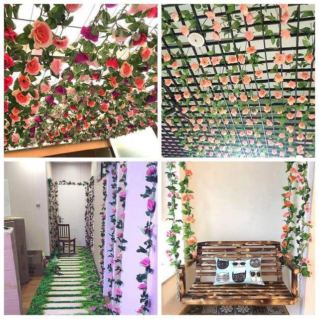 Plastic fake vine string flower ceiling wrapped with fake flower rattan simulated rose vine air conditioning pipe blocking decorative vine