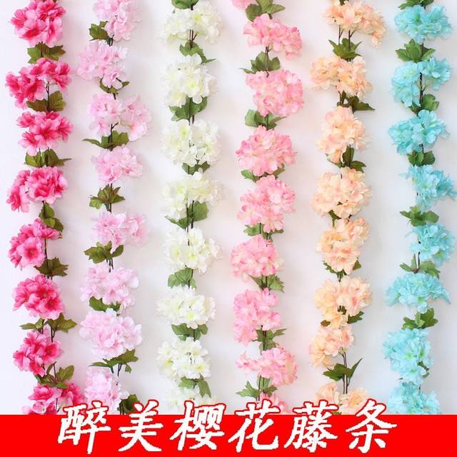 Wall hanging decoration simulated rose rattan ceiling decoration fake flowers vines block water pipes wrap plastic plants