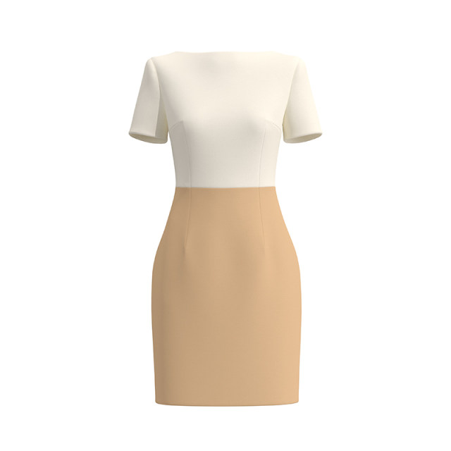 One-length contrasting color short sleeve contrasting color slim workplace casual and fashionable dress
