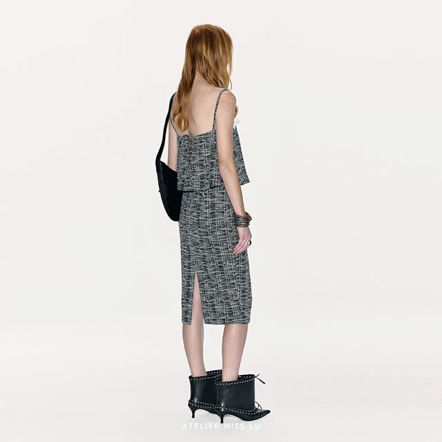 AtelierMissLu2025 spring and summer small fragrance style slim pencil elastic skirt short skirt