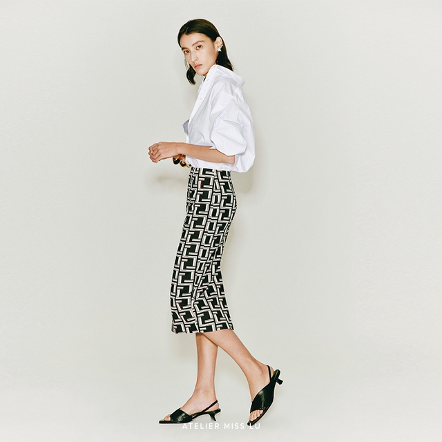 AtelierMissLu2024 Spring and Summer New Brand Custom Letter Print Pencil Skirt