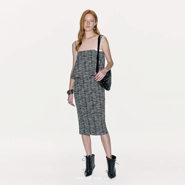 AtelierMissLu2025 spring and summer small fragrance style slim pencil elastic skirt short skirt