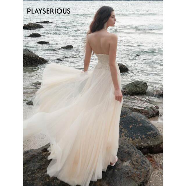 Sheer Luck 25 Spring and Summer New Lace Fishbone Strapbreast Mesh Dress