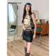 MIAOU summer new street motorcycle style versatile zipper belt leather skirt women's black hip skirt skirt