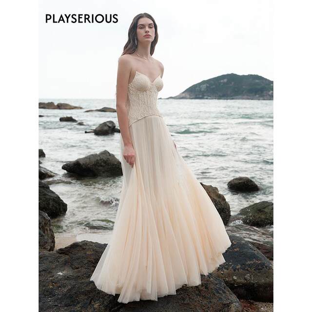 Sheer Luck 25 Spring and Summer New Lace Fishbone Strapbreast Mesh Dress