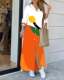 Autumn new POLO neck stylish single-breasted loose cartoon chain printed long sleeve dress long skirt DRESS
