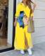Autumn new POLO neck stylish single-breasted loose cartoon chain printed long sleeve dress long skirt DRESS
