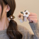 Knitted flower hairband plush headband for women 2025 new autumn and winter low ponytail hairband rubber band high elasticity and durability