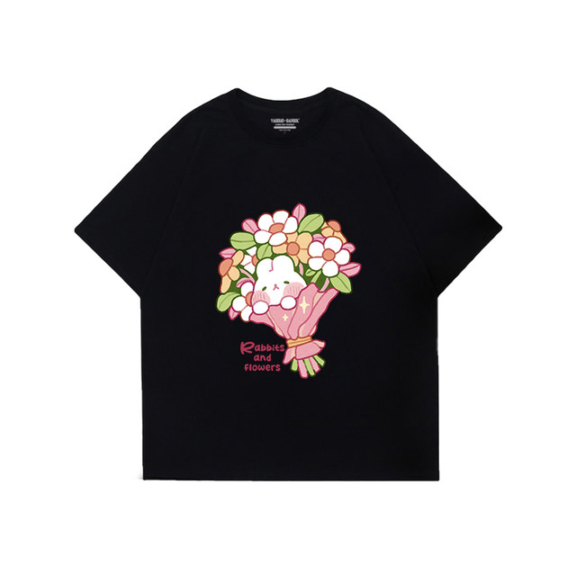 The new Korean version of the cute style cartoon printing polished short -sleeved T -shirt female early autumn chIC girl versatile round collar base
