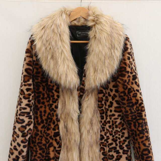 Women's leopard coat long mink coat fox fox wool big hair collar winter heating trench coat loose large size fur
