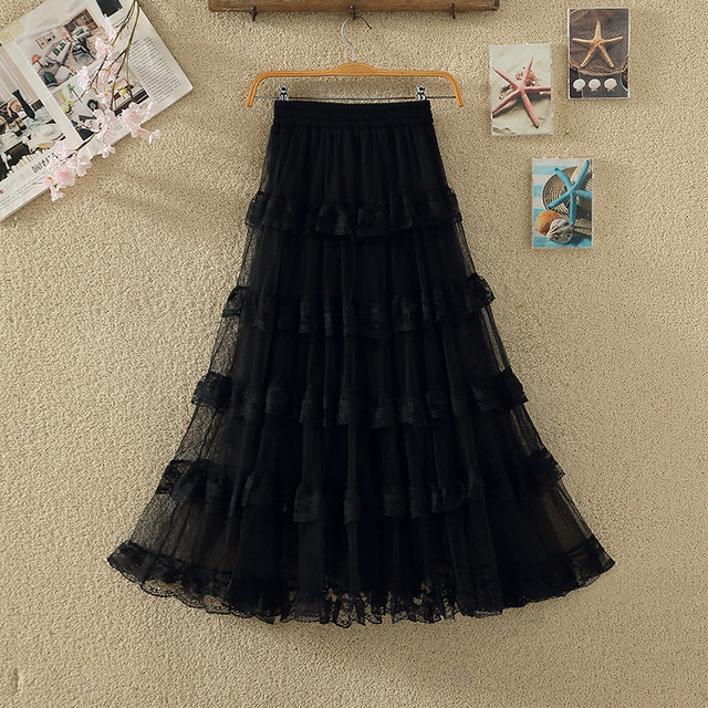 Sweet lace skirt for women in autumn and winter new multi-layer cake skirt for women with fluffy skirt spliced ​​mesh a-line skirt for gauze skirt