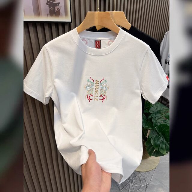 Extra large size 300 Jin [Jin equals 0.5 kg] Summer national trend national style embroidered short-sleeved T-shirt men and women's round neck top T-shirt base shirt