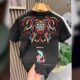 Extra large size 300 Jin [Jin equals 0.5 kg] Summer national trend national style embroidered short-sleeved T-shirt men and women's round neck top T-shirt base shirt